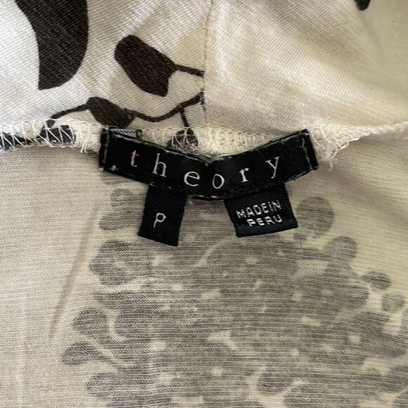 Theory Cream Botanical Print Cowl Neck Top Floral Short Sleeve Designer Sz SP - Picture 3 of 8